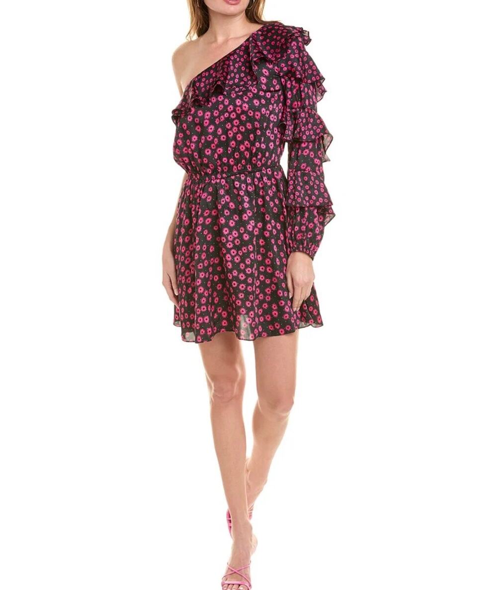 New the Kooples Daisy dots mini dress pink black sz 1 small